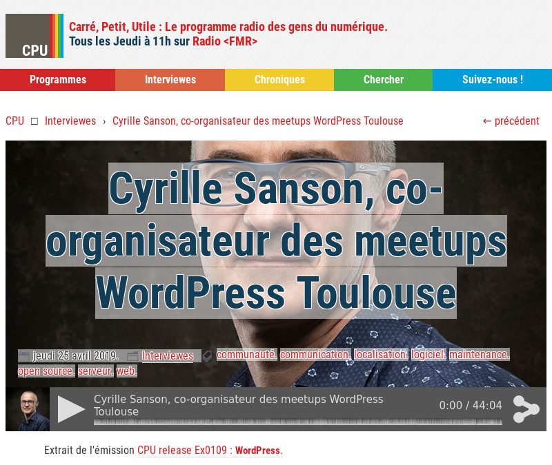Radio FMR, émission CPU spécial WordPress : 25 avril 2019