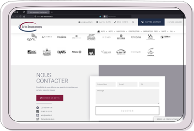 Page contact du site Airc Assurances sur tablette