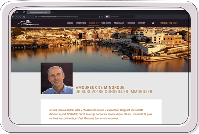 Site immobilier Minorque avec photo de conseiller