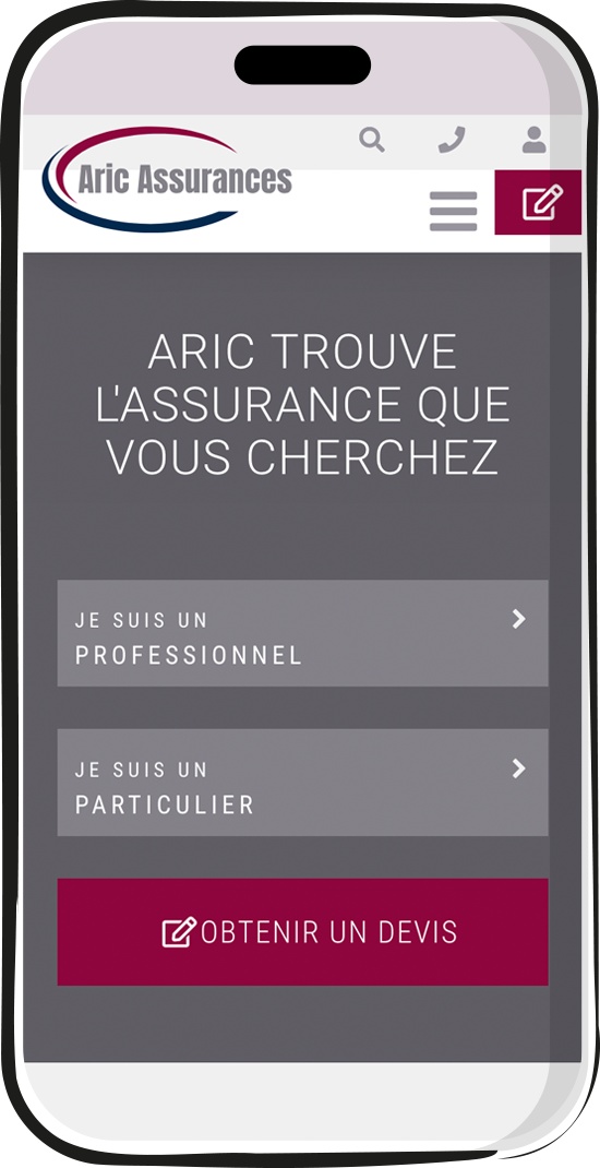 Site mobile Aric Assurances demande de devis