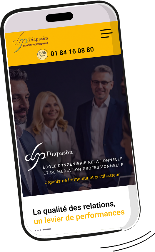 Smartphone affichant site Diapason médiation professionnelle