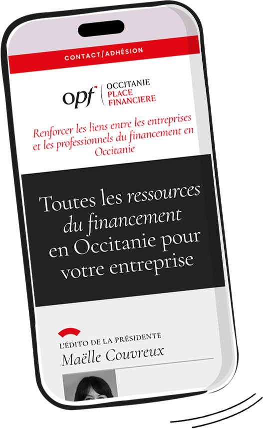 Smartphone affichant site Occitanie Place Financière