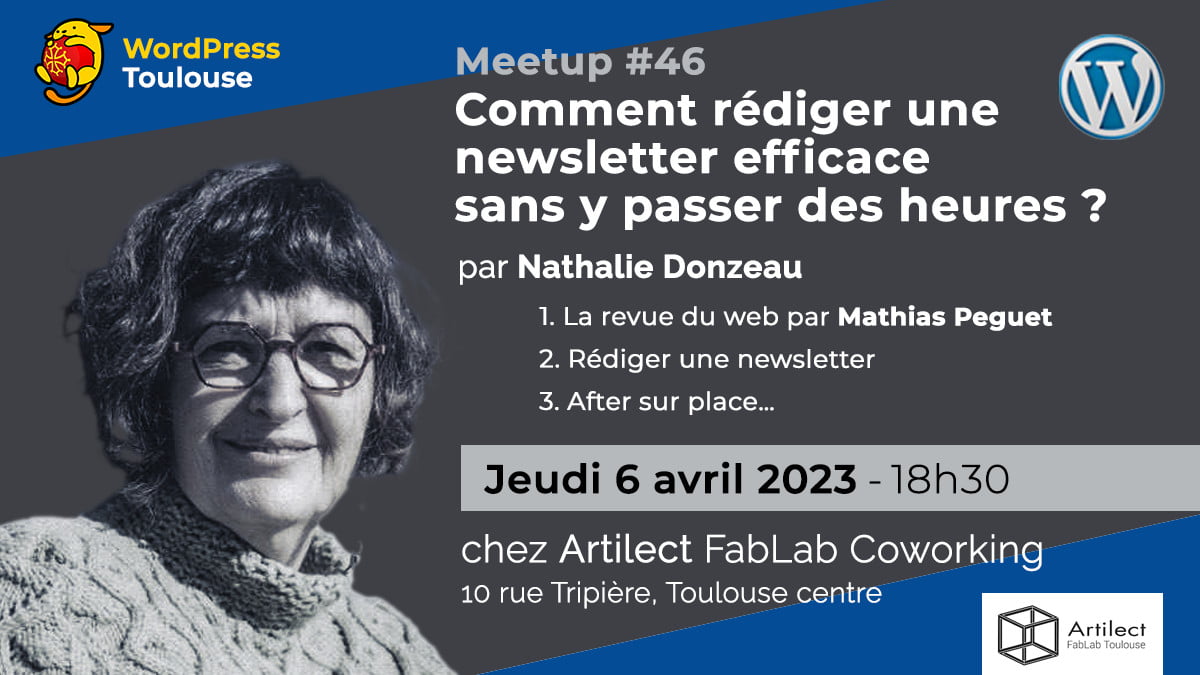 Rédaction newsletter – MeetUp WordPress Toulouse : 04/2023